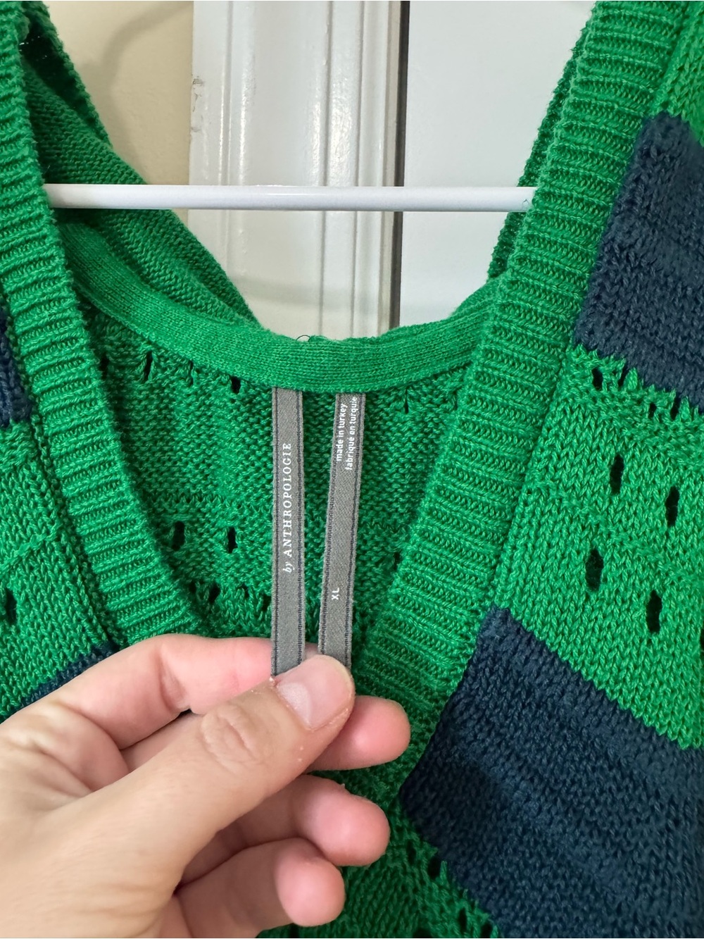 Anthropologie Green & Navy Chevron Hooded Knit Cover-Up - Picture 3 of 9